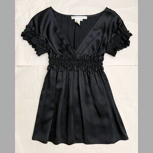 NWOT Studio M Black 100% Silk Top V-Neck Size XS